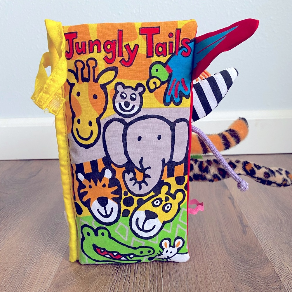 Jellycat Jungly Tails soft and colorful animal activity book/stroller toy